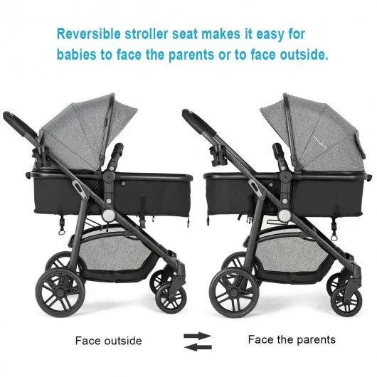 2-in-1 Foldable Pushchair Newborn Infant Baby Stroller-Gray