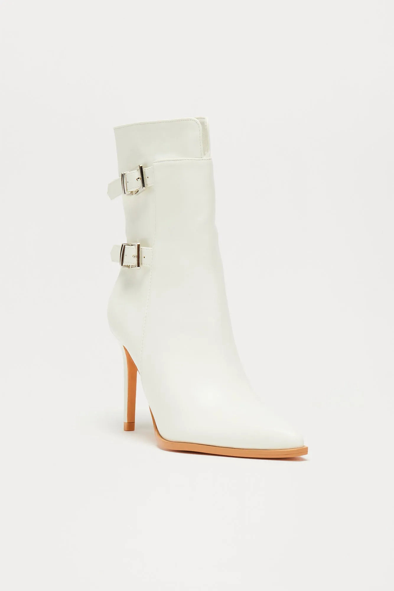 Addison Buckle Booties - White