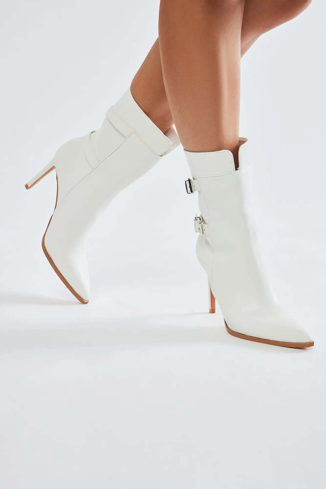 Addison Buckle Booties - White