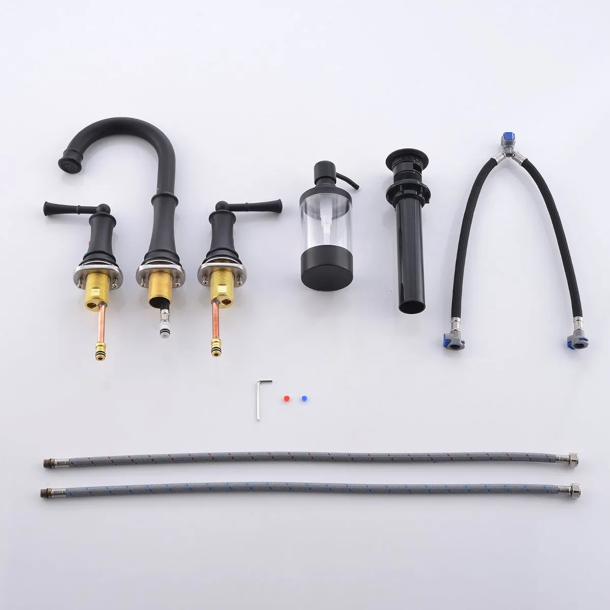 APPASO 3-Hole Bathroom Sink Faucet With Soap Dispenser Matte Black 122MB