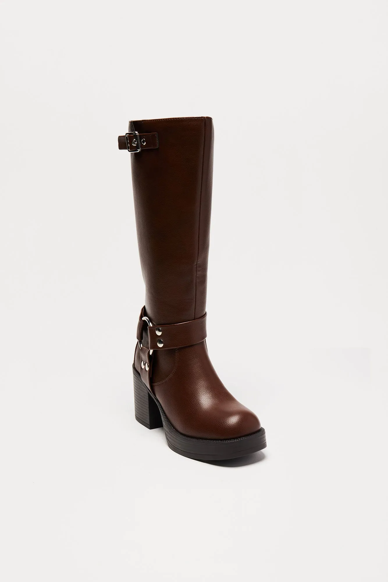 Arden Buckle Knee High Boots - Chocolate