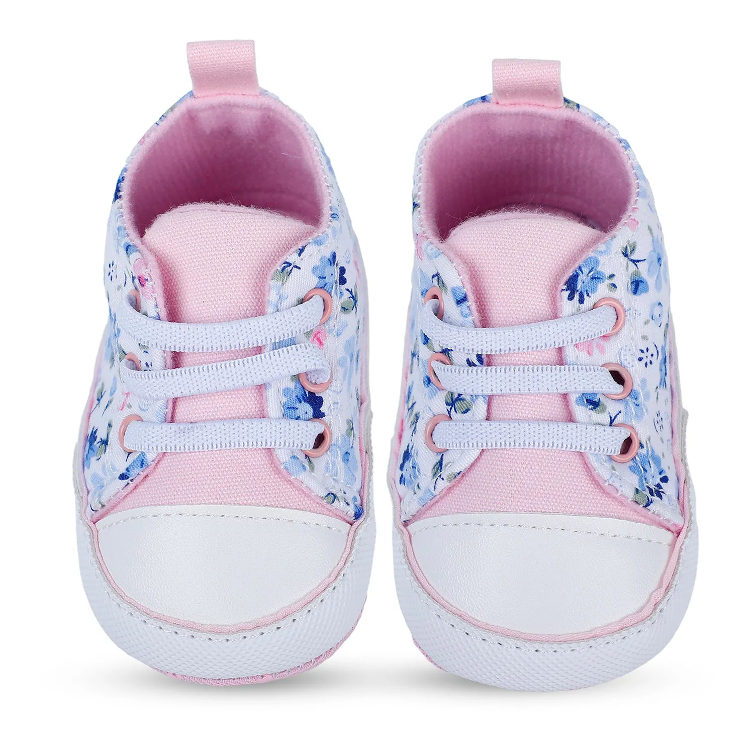 Baby Moo Floral Print Pink Lace Up Booties