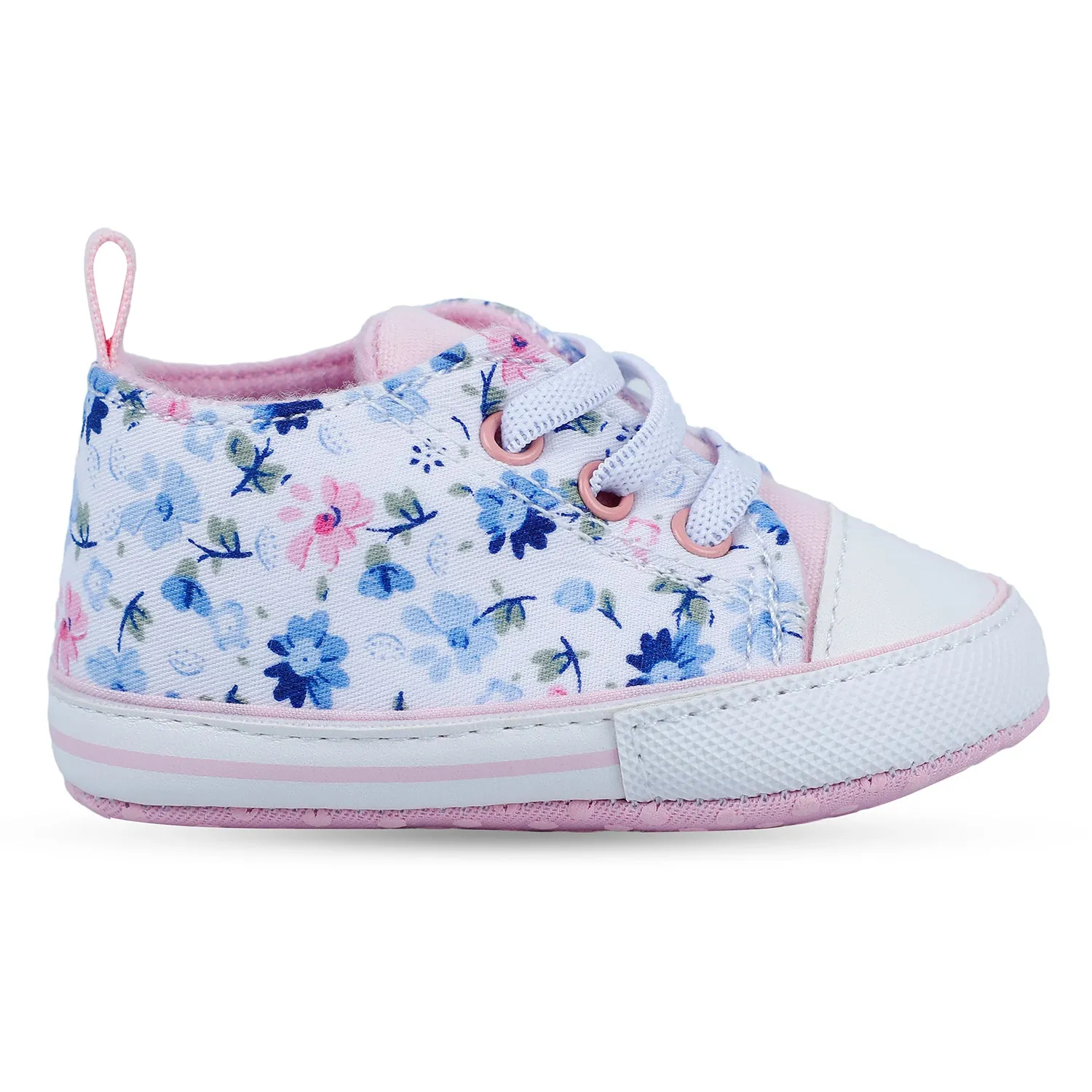 Baby Moo Floral Print Pink Lace Up Booties