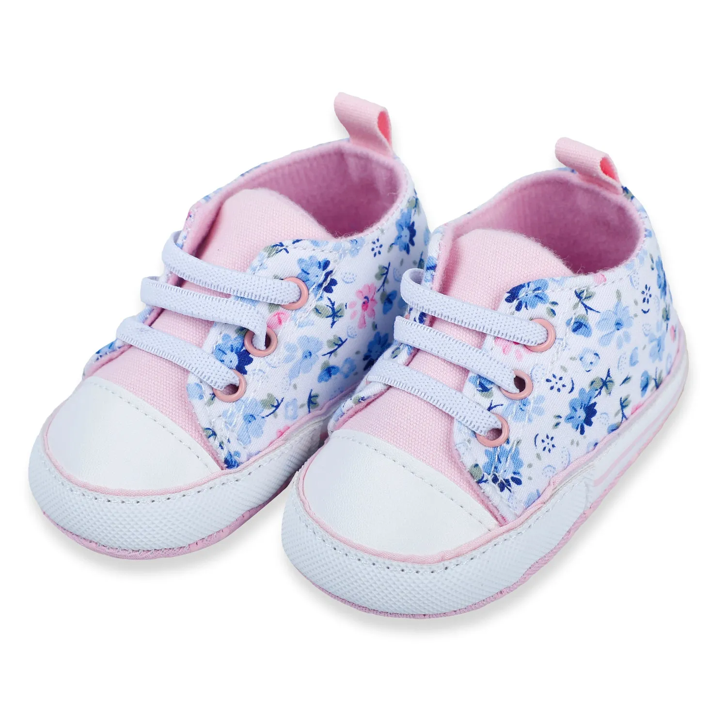 Baby Moo Floral Print Pink Lace Up Booties