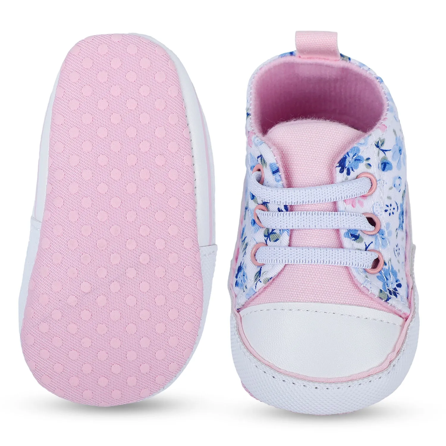 Baby Moo Floral Print Pink Lace Up Booties