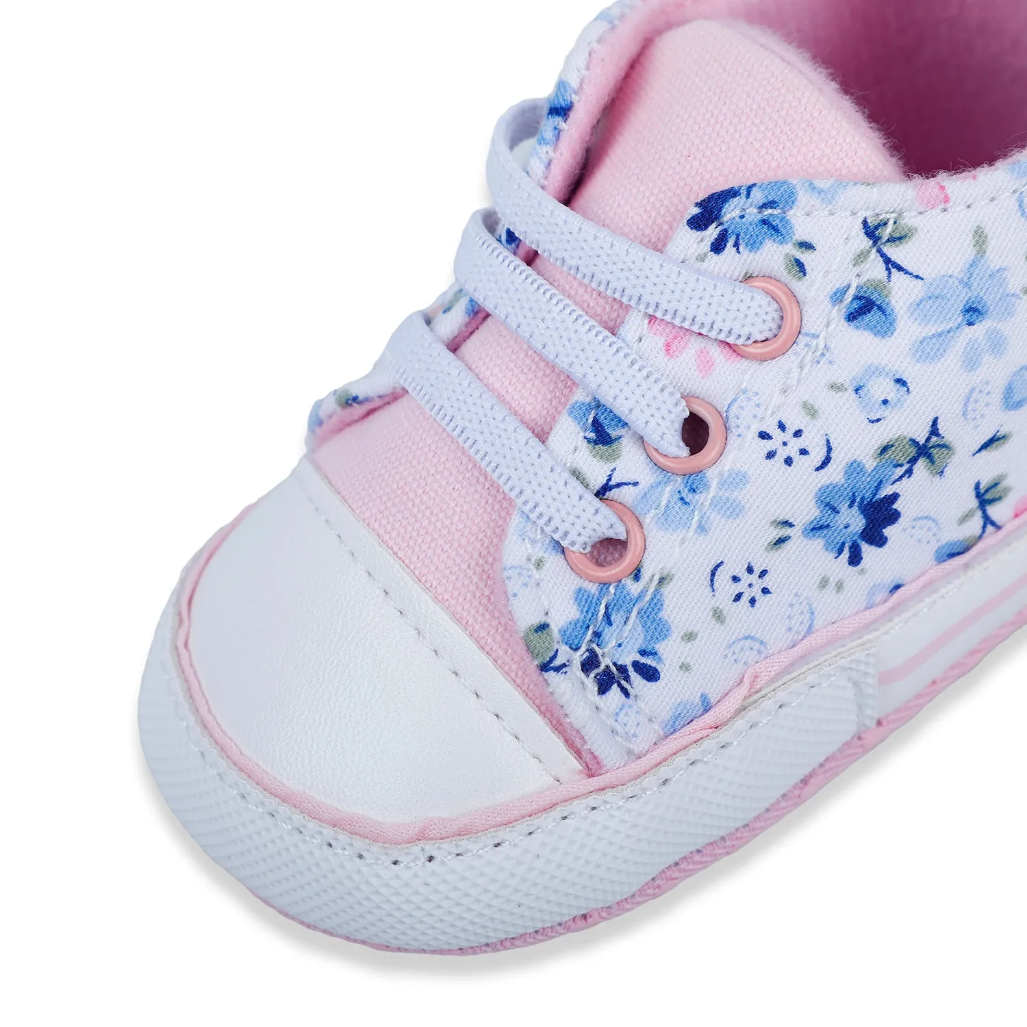 Baby Moo Floral Print Pink Lace Up Booties
