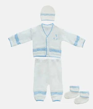 Baby Woolen 04pcs Set - White - Blue