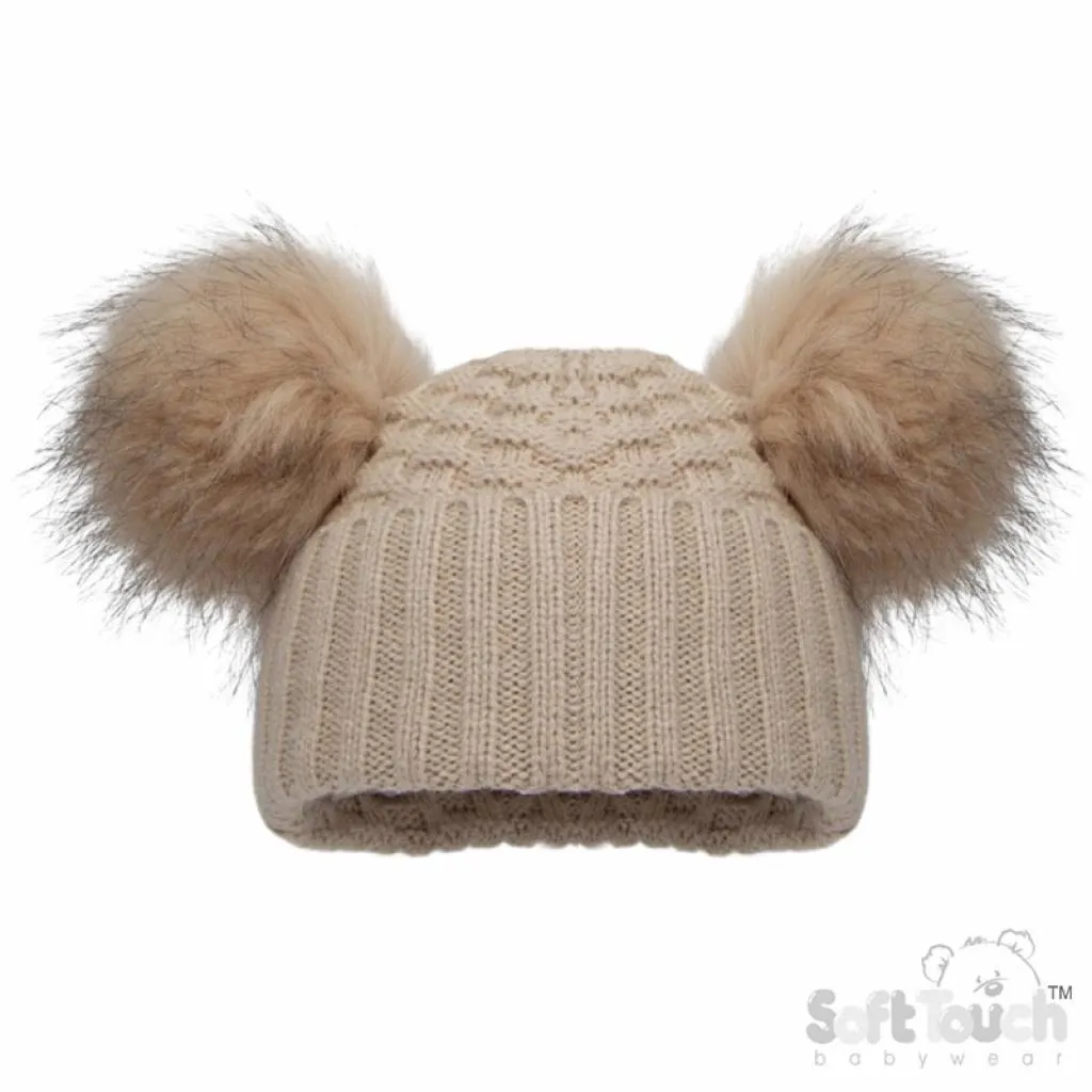 Biscuit Double PomPom Knitted Hat