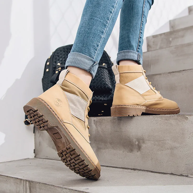 British Lace Up Patchwork Flat Short Martin Boots