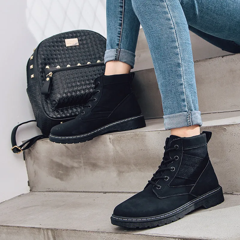 British Lace Up Patchwork Flat Short Martin Boots