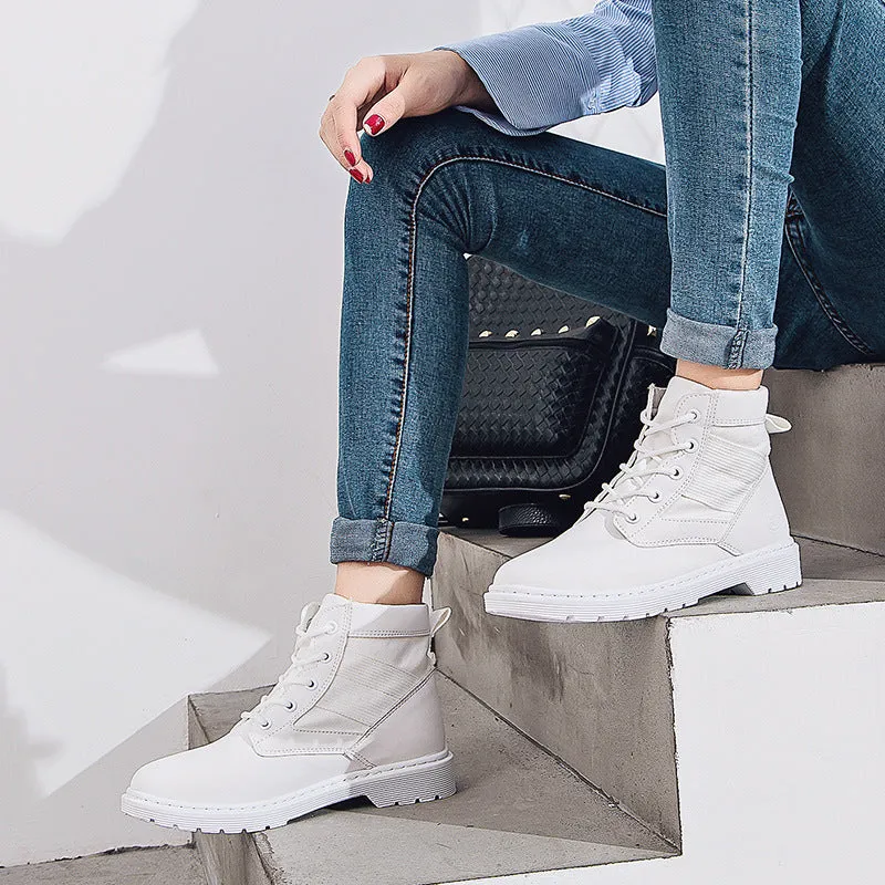 British Lace Up Patchwork Flat Short Martin Boots