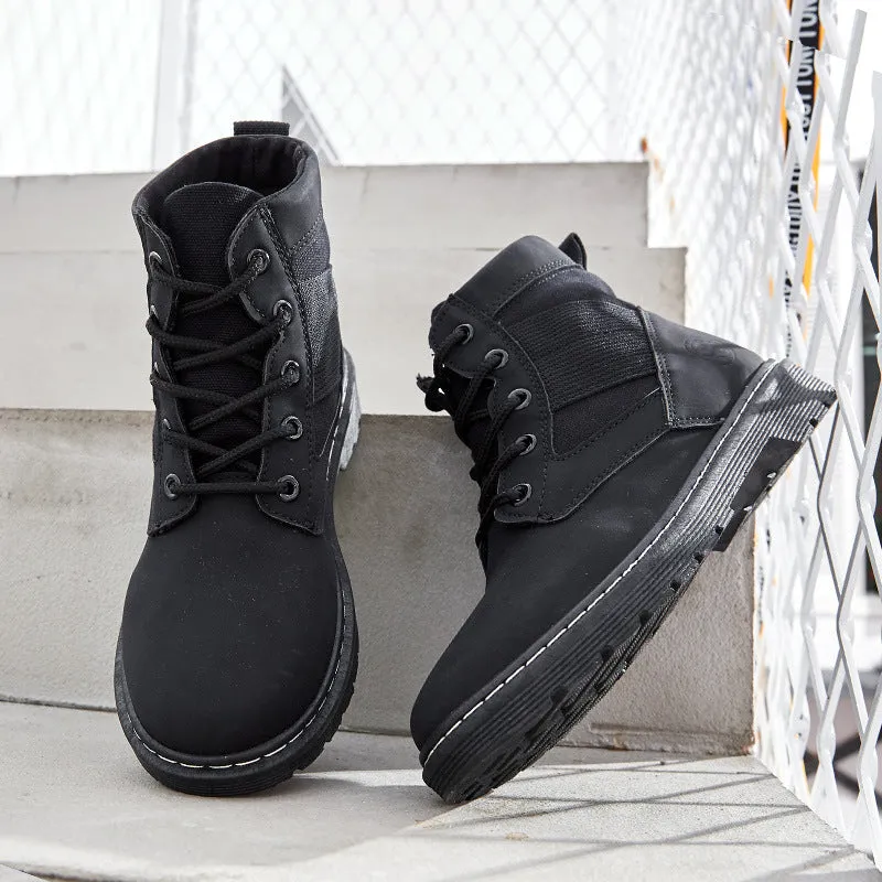 British Lace Up Patchwork Flat Short Martin Boots