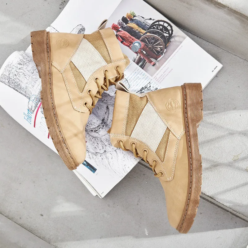British Lace Up Patchwork Flat Short Martin Boots