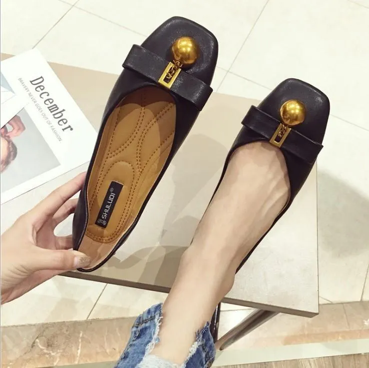 Casual British Style Metal Buckle Square Toe Flat Loafers