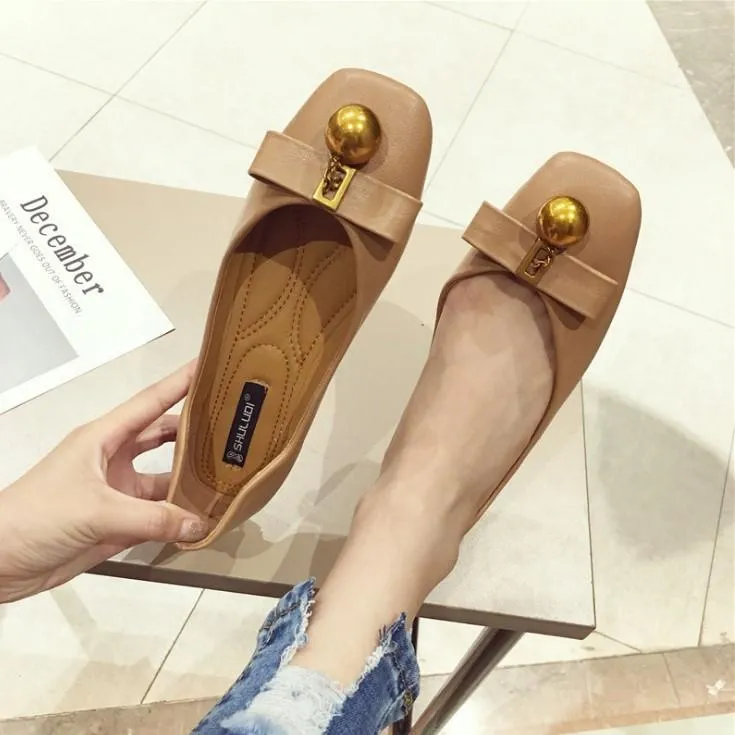 Casual British Style Metal Buckle Square Toe Flat Loafers