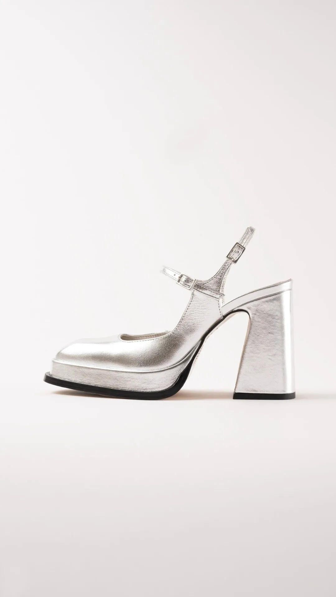 CLAUDIA - Silver Leather Platform Pumps