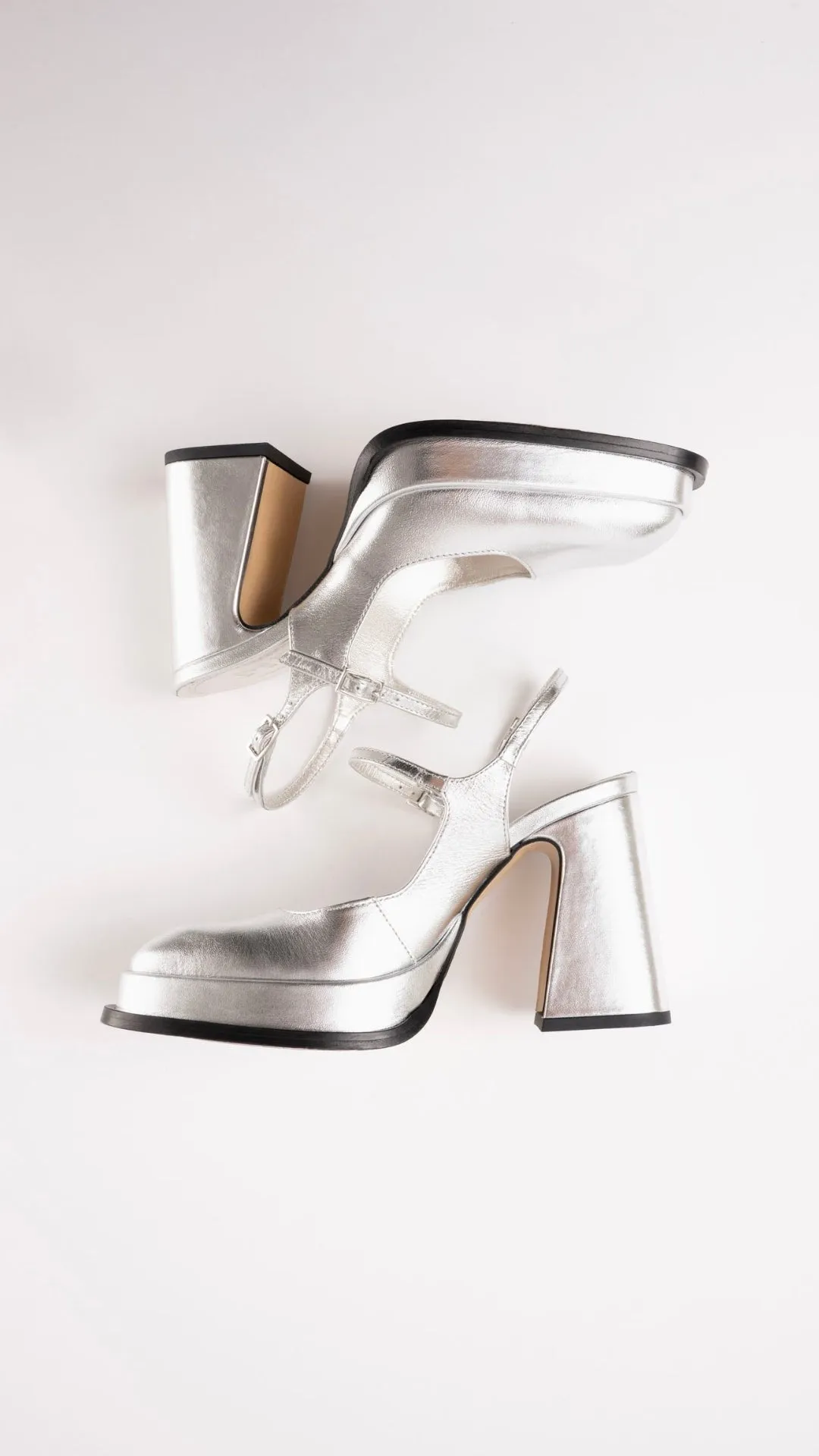 CLAUDIA - Silver Leather Platform Pumps