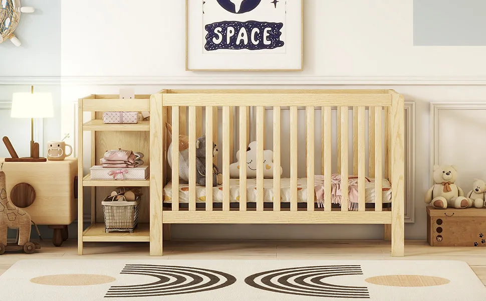 Convertible Crib/Full Size Bed with Changing Table, Natural