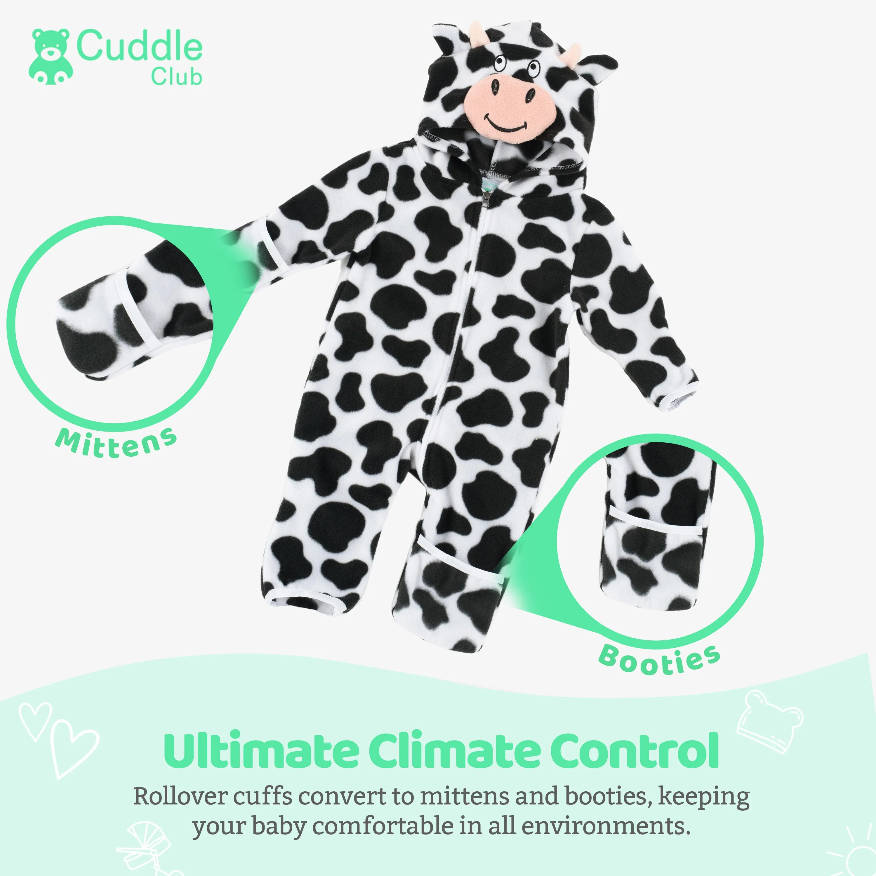 Cow Fleece Baby Bunting Bodysuit