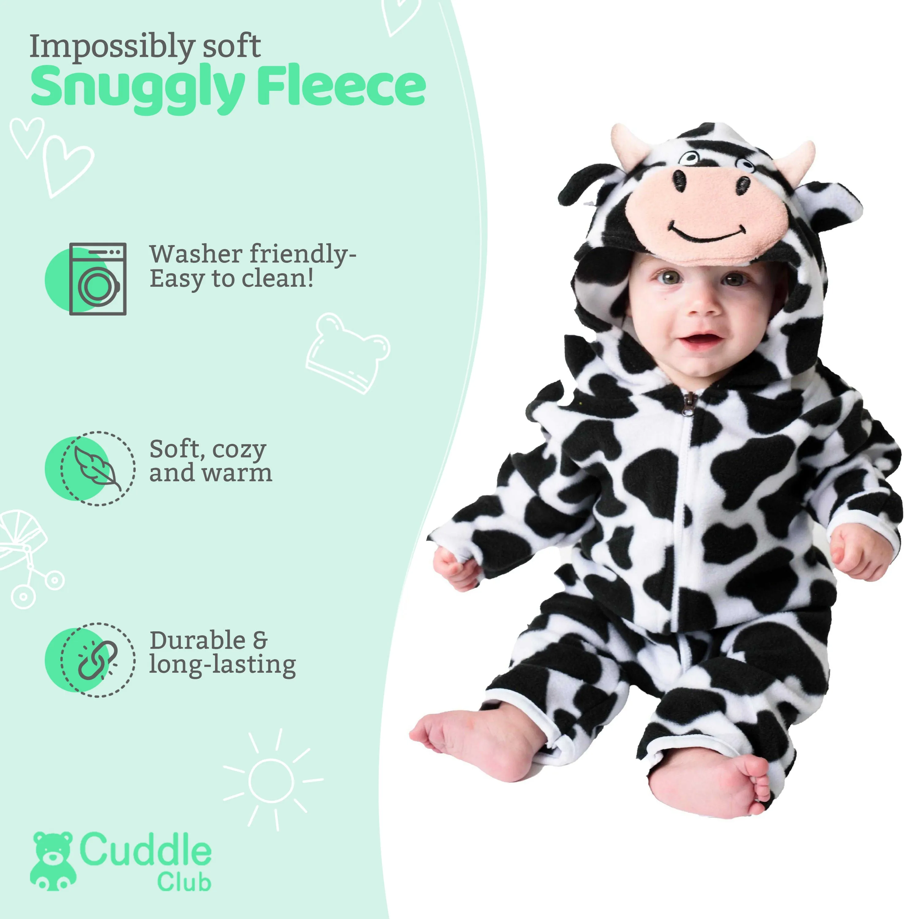 Cow Fleece Baby Bunting Bodysuit