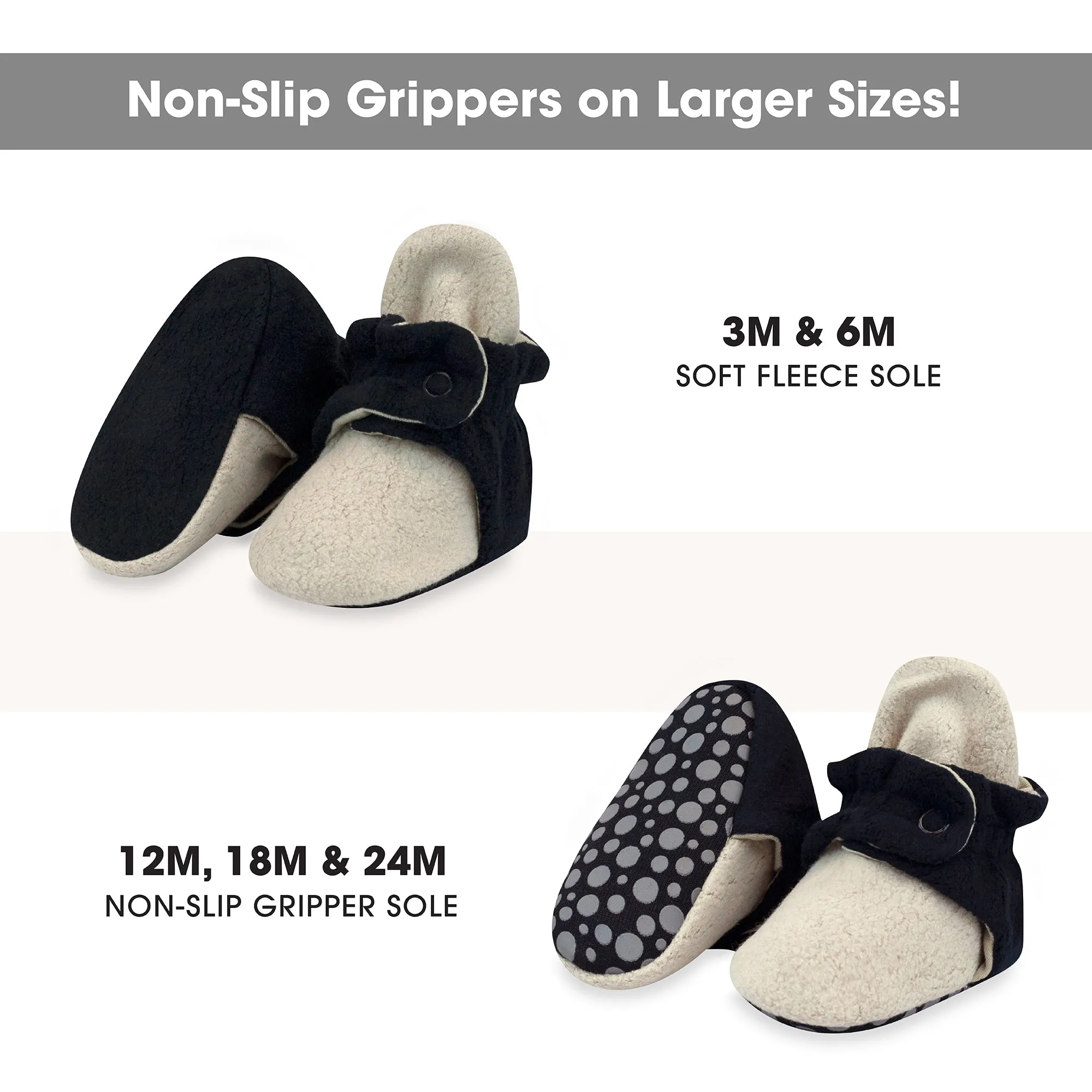 Cozie Fleece Color Block Gripper Baby Bootie - Khaki/Black