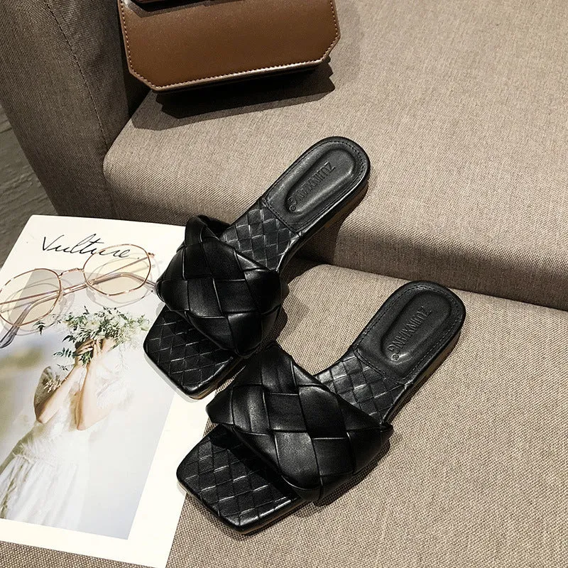 Flat woven mules