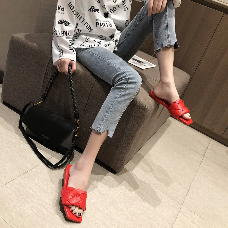 Flat woven mules