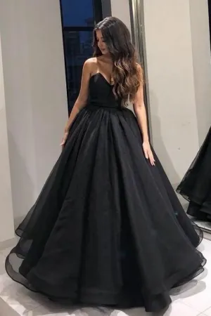 Floor-Length Black Prom Dresses with Sweetheart vestido de formatura