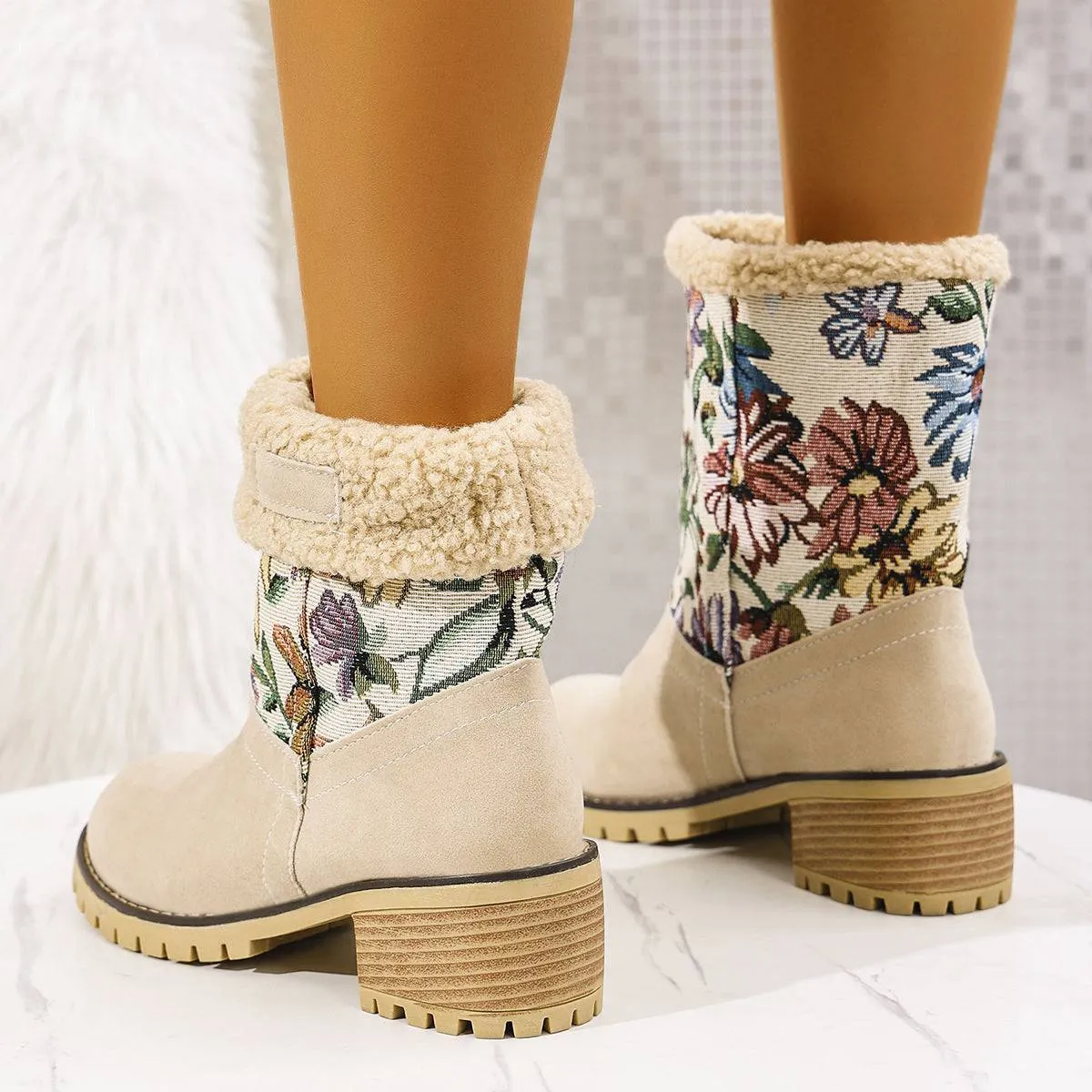 Floral Embroidered Winter Snow Boots – Ethnic Style with Warm Plush Lining