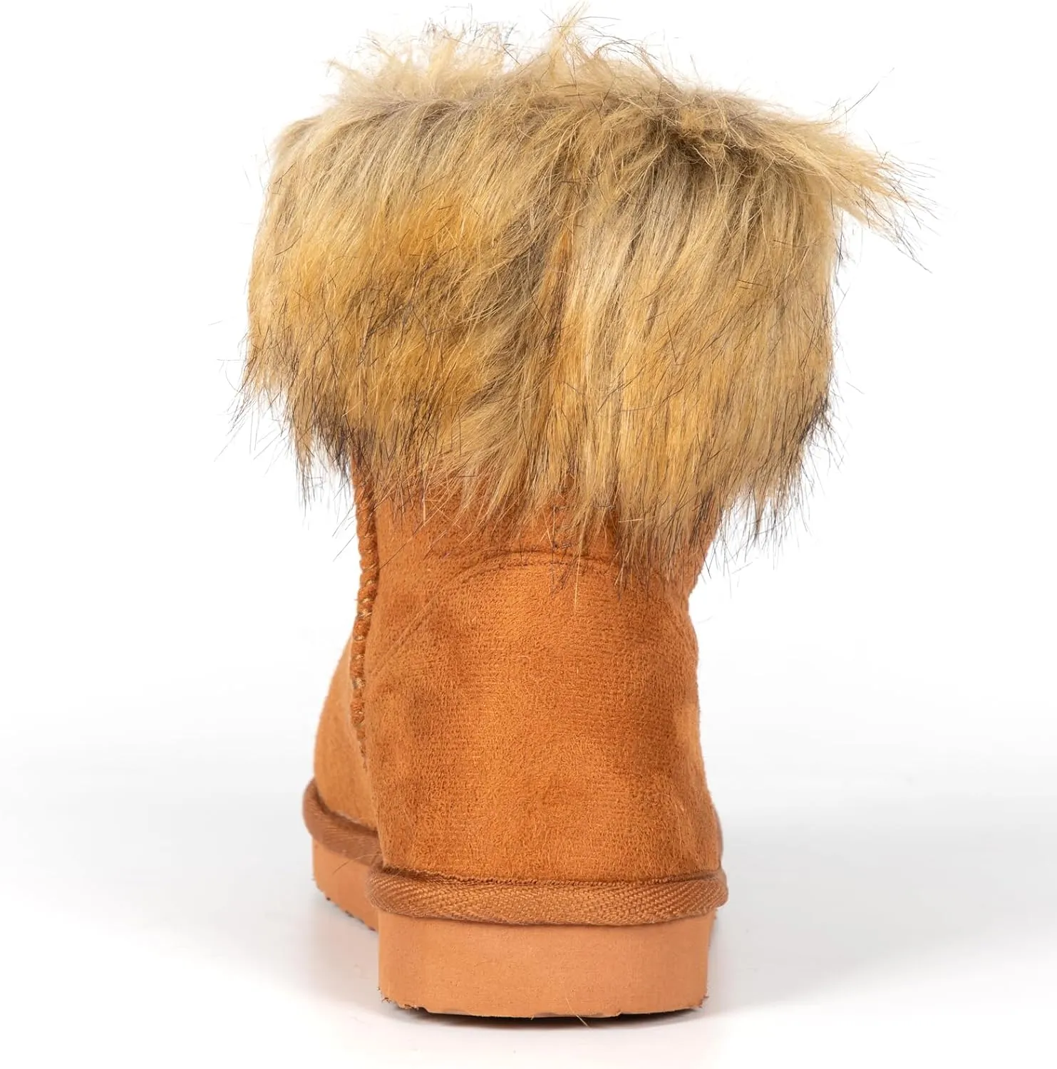 Fluffy Faux Fur Tan Suede Ankle Style Winter Boots