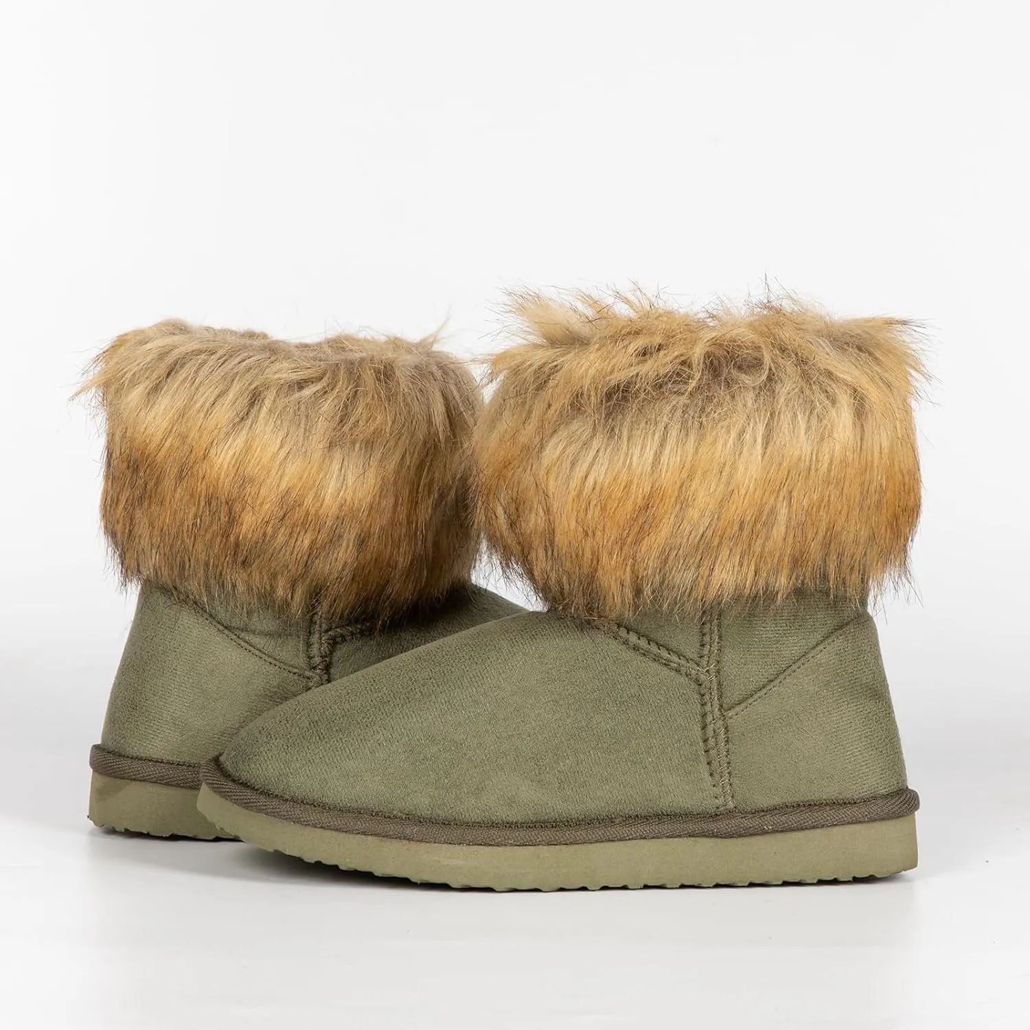 Fluffy Faux Fur Tan Suede Ankle Style Winter Boots