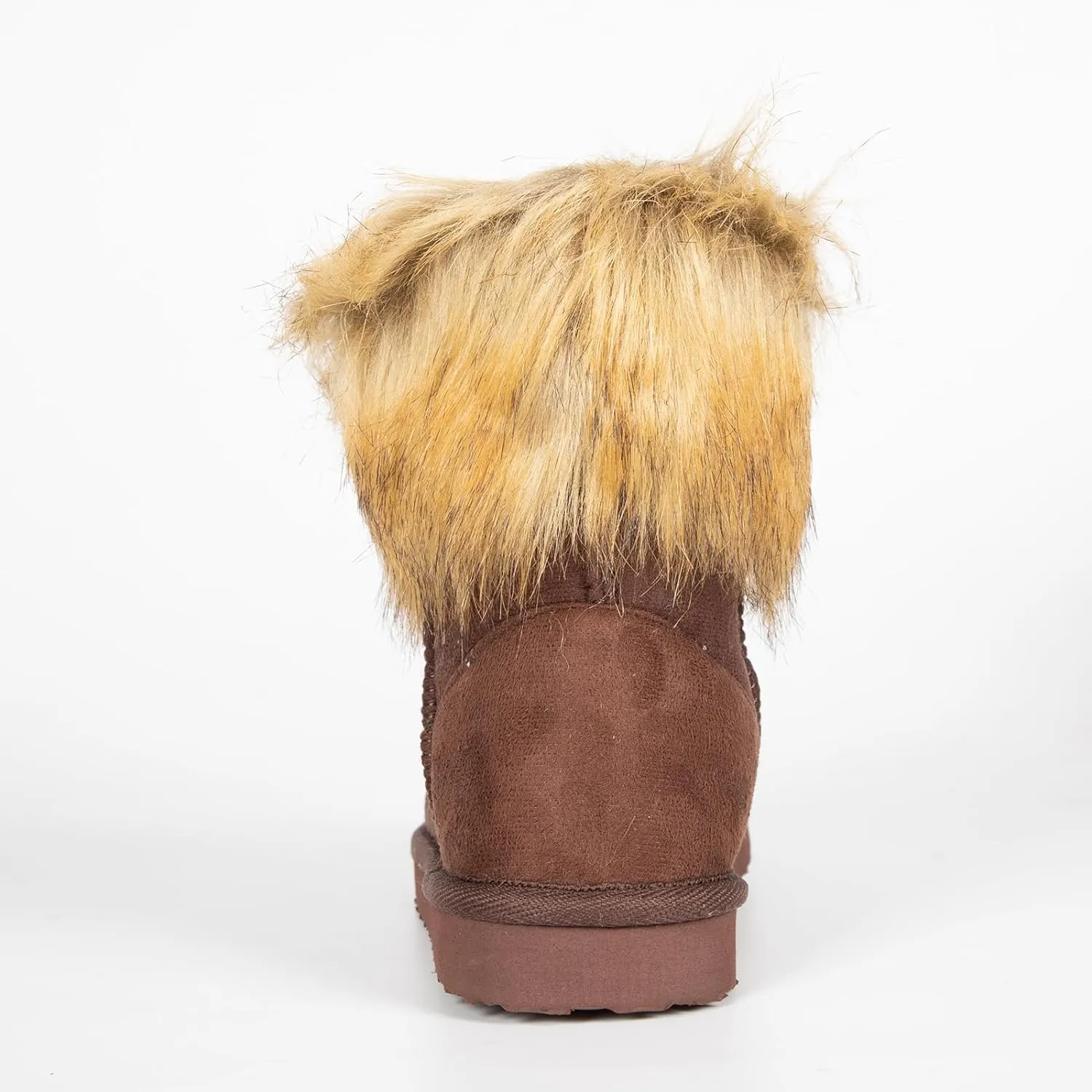 Fluffy Faux Fur Tan Suede Ankle Style Winter Boots