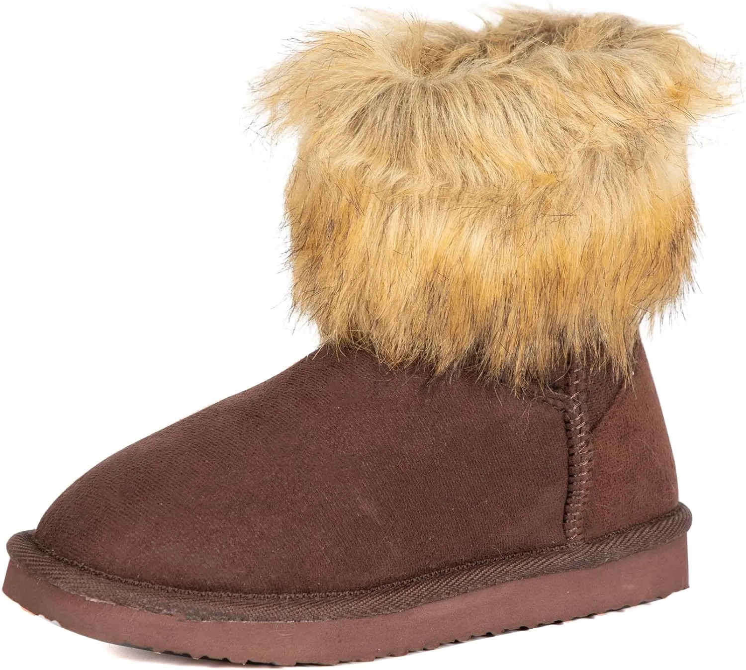 Fluffy Faux Fur Tan Suede Ankle Style Winter Boots