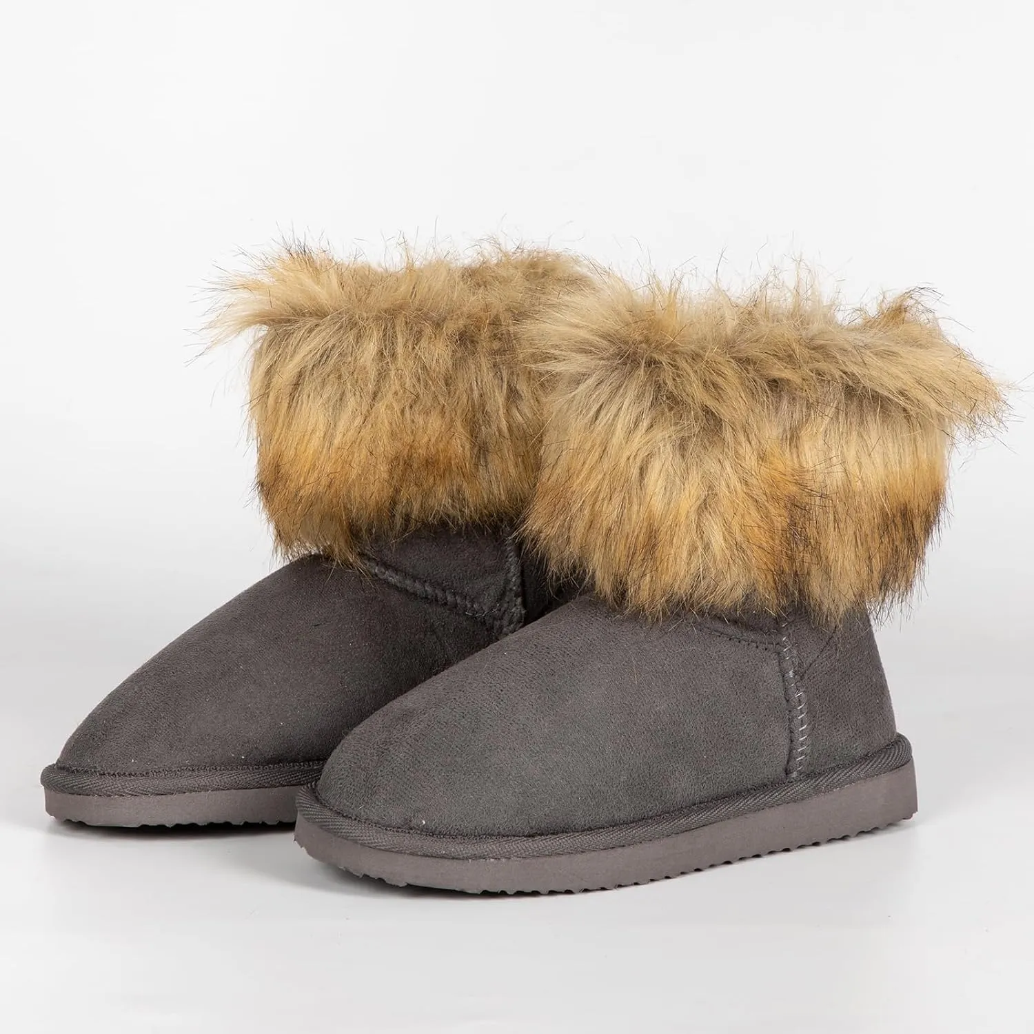 Fluffy Faux Fur Tan Suede Ankle Style Winter Boots