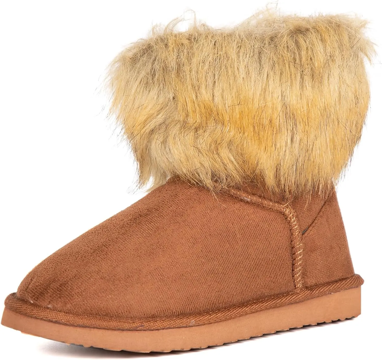 Fluffy Faux Fur Tan Suede Ankle Style Winter Boots