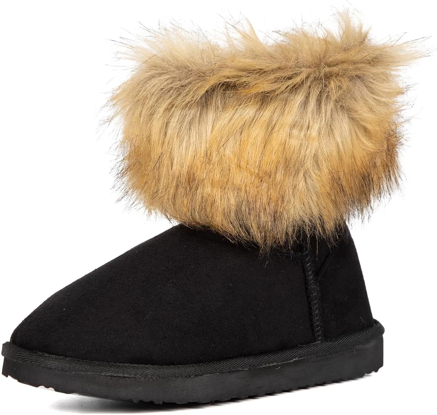 Fluffy Faux Fur Tan Suede Ankle Style Winter Boots