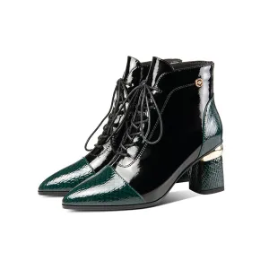Inga Lace up Heeled Green Boots Women