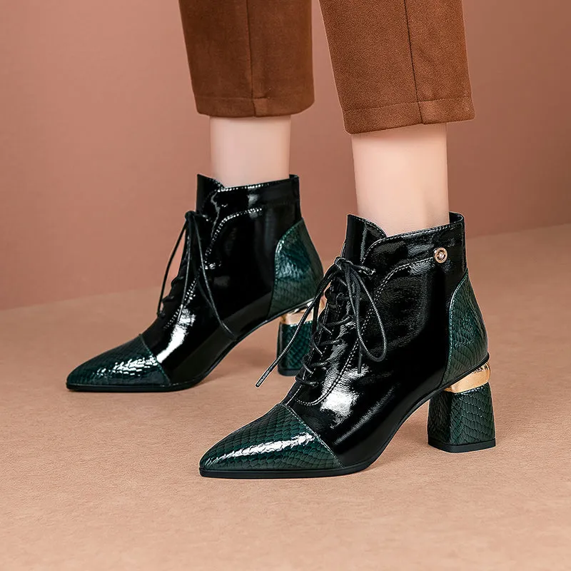Inga Lace up Heeled Green Boots Women
