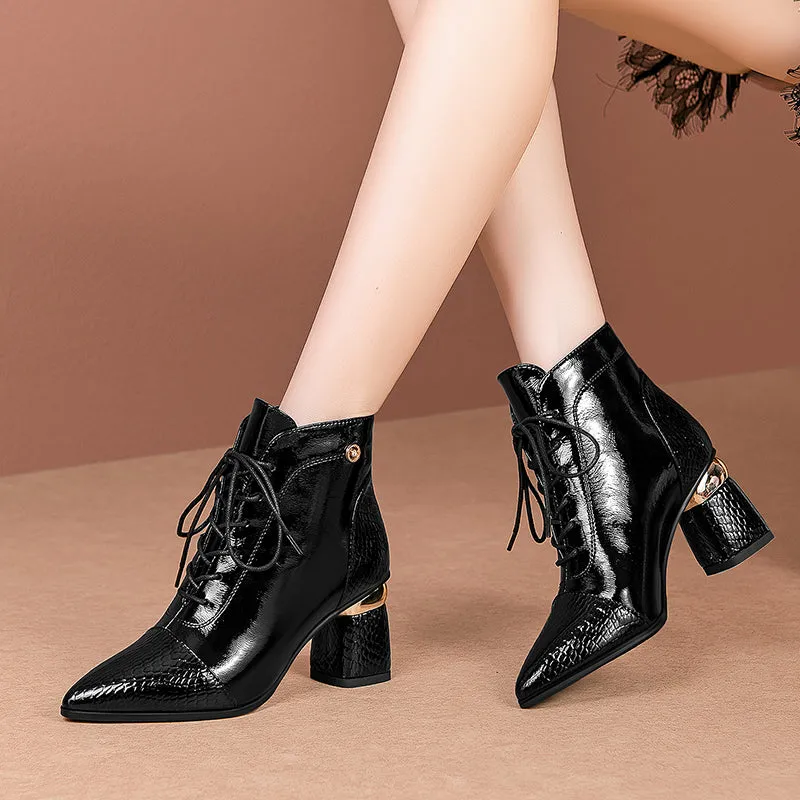 Inga Lace up Heeled Green Boots Women