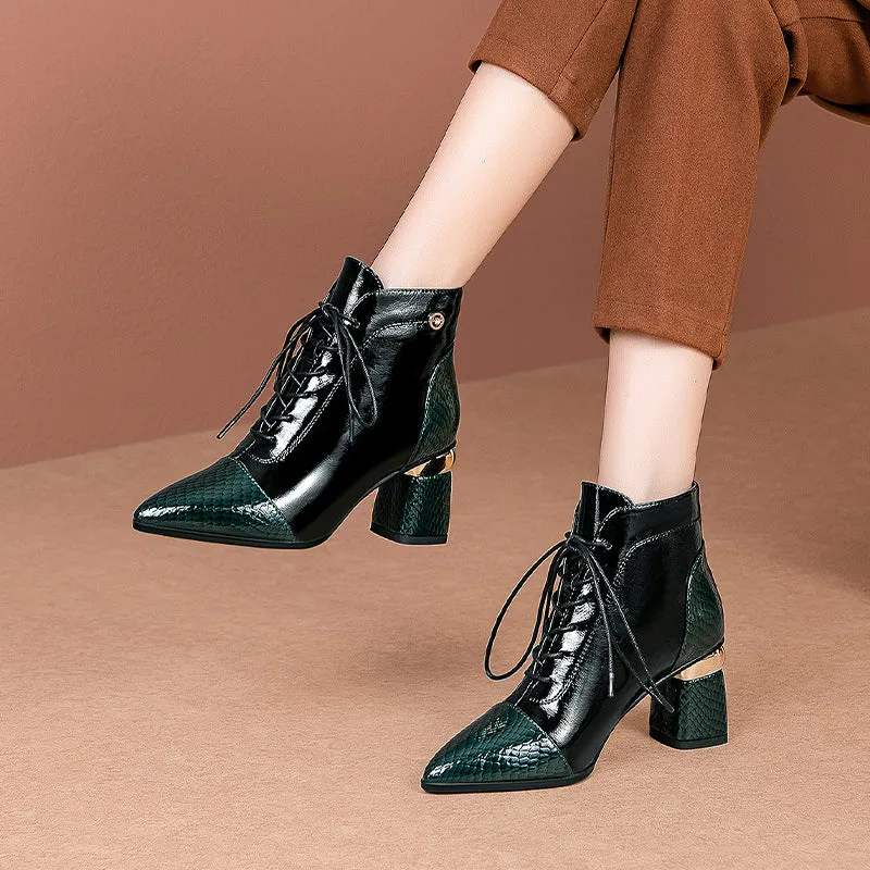 Inga Lace up Heeled Green Boots Women