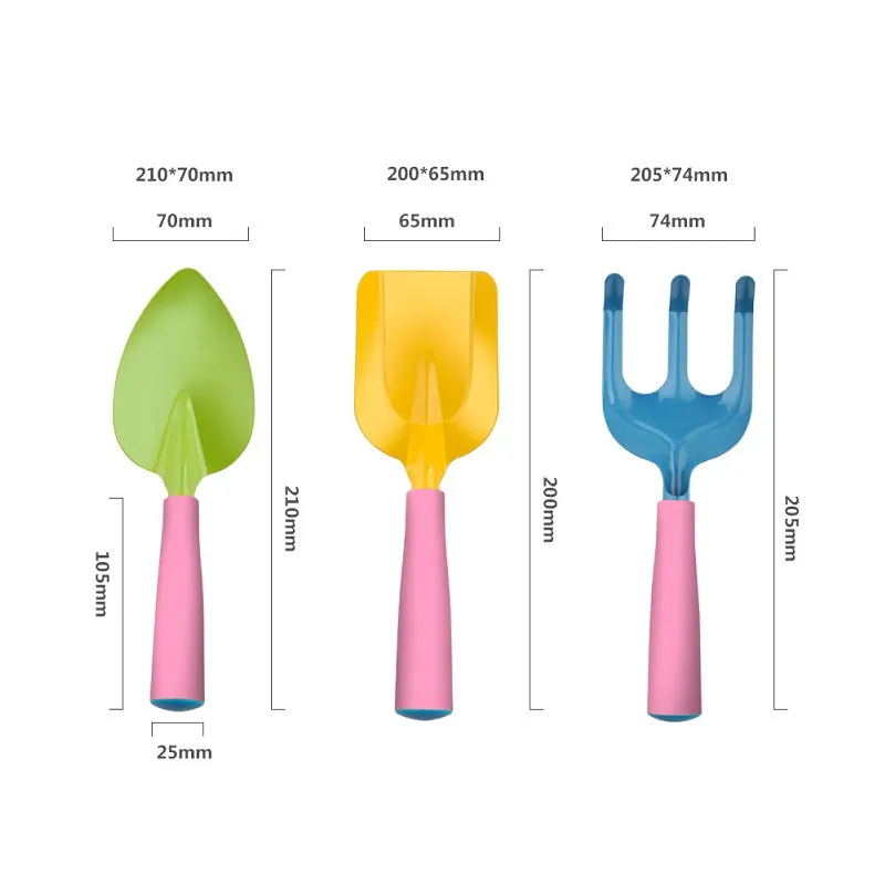 Kids Mini Garden Planting Tool Set with Hand Shovel Rake Watering Can Storage Bag