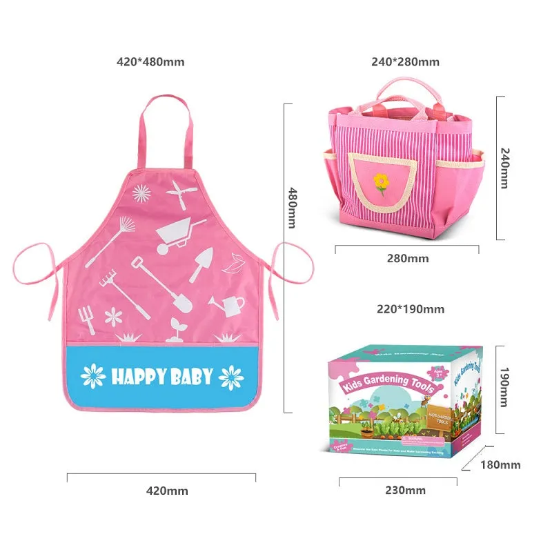 Kids Mini Garden Planting Tool Set with Hand Shovel Rake Watering Can Storage Bag