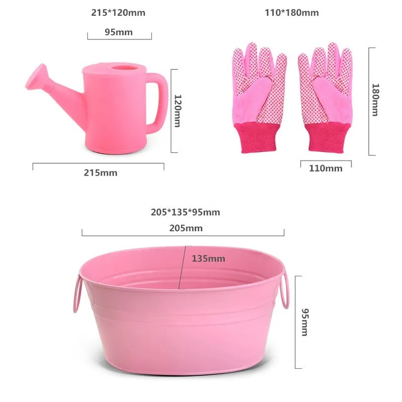 Kids Mini Garden Planting Tool Set with Hand Shovel Rake Watering Can Storage Bag