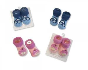Knitted Baby Booties - Pink and Sky - 337