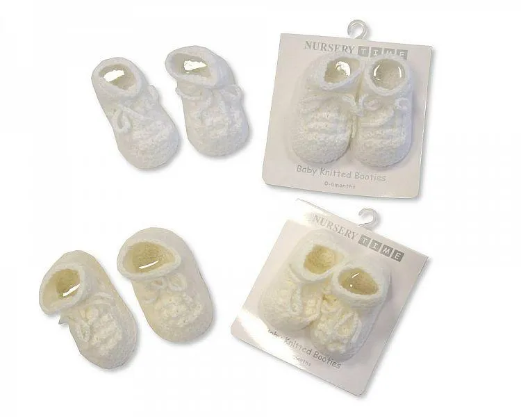 Knitted Baby Booties - White and Cream - 335