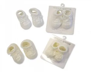 Knitted Baby Booties - White and Cream - 335