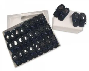 Knitted Baby Booties with Bow- Navy-354n