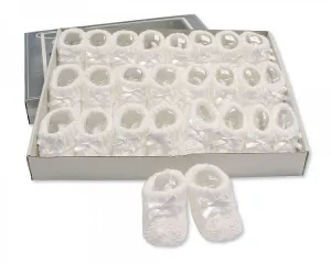 Knitted Baby Booties With Bow- White (0-3 Months) Bss-116-354W
