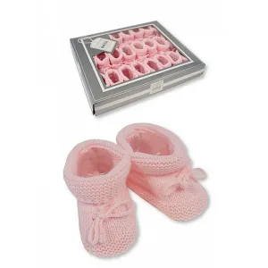 Knitted Tie-Up Baby Booties-Pink (0-3 Months) Bss-116-359P