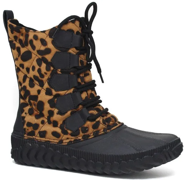 Lace Up Leopard Snow Boots